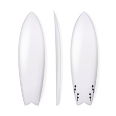Realistic Surfboard Vector. White Surfing Board Template Isolated On White Background.