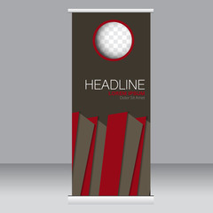 Roll up banner stand template. Abstract background for design,  business, education, advertisement. Grey and red color. Vector  illustration.