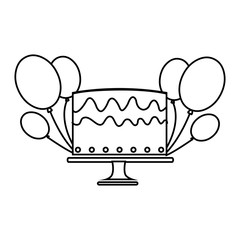 silhouette cake and balloons party birthday vector illustration