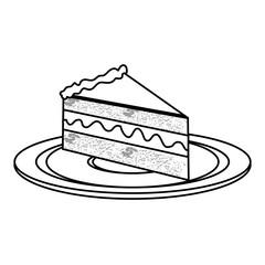 silhouette dish with piece of cake with cream vector illustration