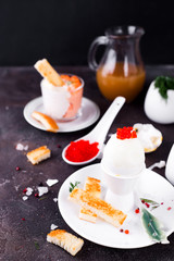 delicious breakfast with boiled eggs