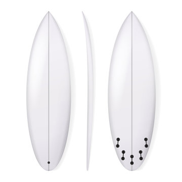 Realistic Surfboard Vector. White Surfing Board Template Isolated On White Background.