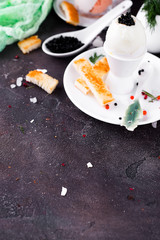 delicious breakfast with boiled eggs