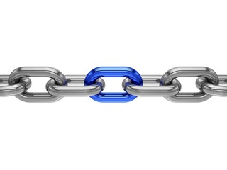 Obraz premium 3D rendering Chain with blue link on white background