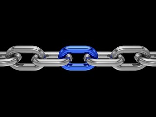 Obraz premium 3D rendering Chain with blue link on black background