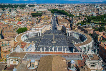 Rome, Italy. Famous Saint Peter's Square in Vatican and aerial view of the city.