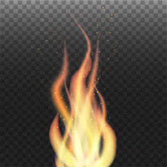Flame with particles on transparent background
