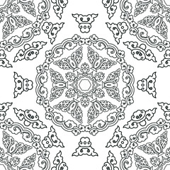 Vector abstract seamless patchwork pattern. Arabic tile texture with geometric and floral ornaments. Decorative elements for textile, book covers, print, gift wrap. Vintage boho style.