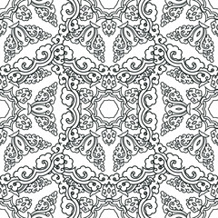 Vector abstract seamless patchwork pattern. Arabic tile texture with geometric and floral ornaments. Decorative elements for textile, book covers, print, gift wrap. Vintage boho style.