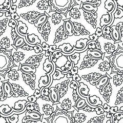 Vector abstract seamless patchwork pattern. Arabic tile texture with geometric and floral ornaments. Decorative elements for textile, book covers, print, gift wrap. Vintage boho style.
