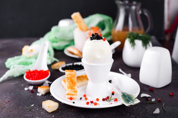 delicious breakfast with boiled eggs