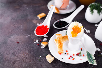 delicious breakfast with boiled eggs