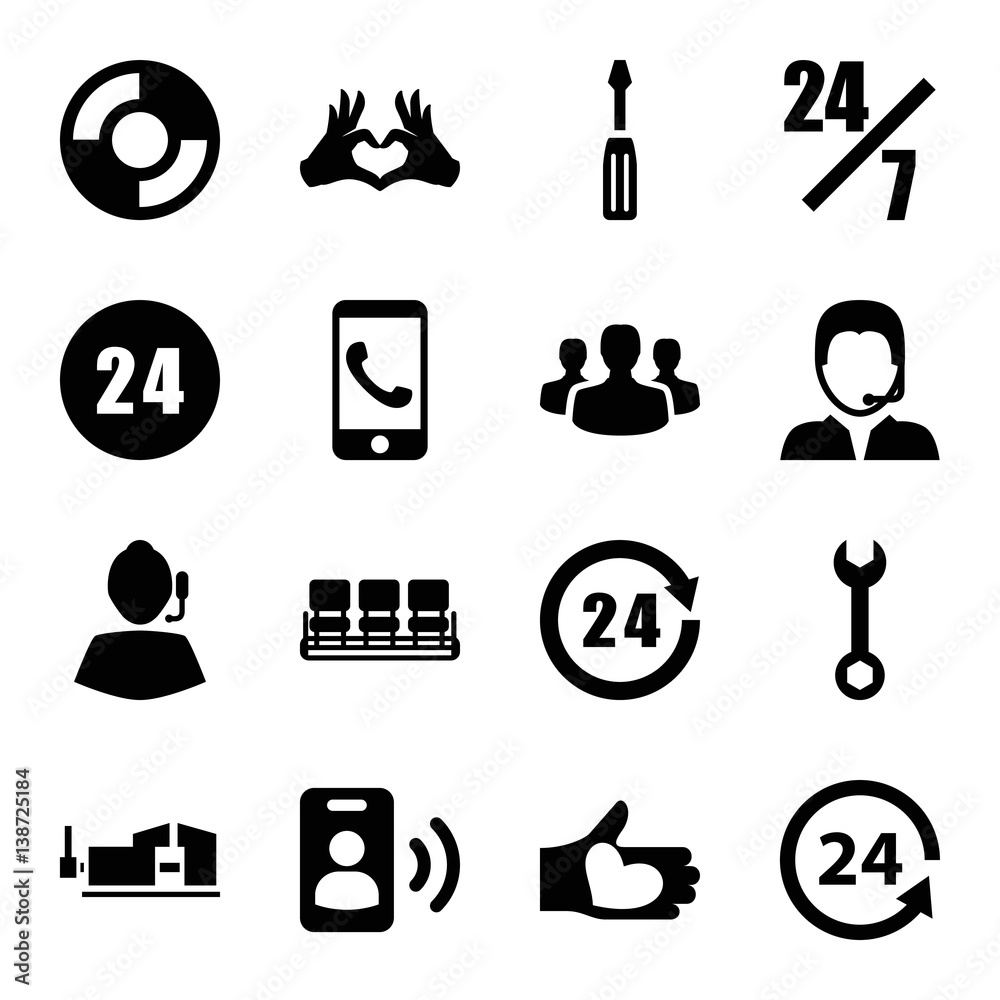 Poster set of 16 support filled icons