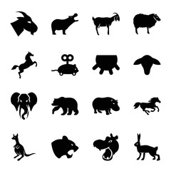 Set of 16 mammal filled icons