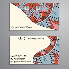 Visiting card and business card set with mandala design element logo. Abstract oriental Layout. Front page and back page