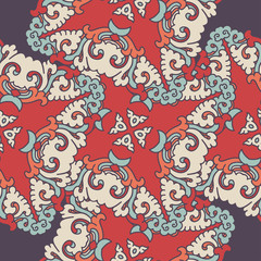 Seamless pattern texture. Indian, arabic, turkish style elements. Vintage vector card. Hand drawn doodle illustration. Floral pattern