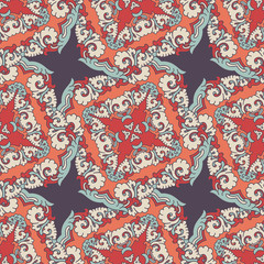 Naklejka premium Seamless pattern texture. Indian, arabic, turkish style elements. Vintage vector card. Hand drawn doodle illustration. Floral pattern