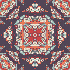 Seamless pattern texture. Indian, arabic, turkish style elements. Vintage vector card. Hand drawn doodle illustration. Floral pattern