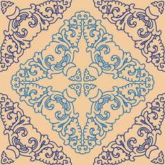 Fototapeta premium Seamless pattern texture. Indian, arabic, turkish style elements. Vintage vector card. Hand drawn doodle illustration. Floral pattern