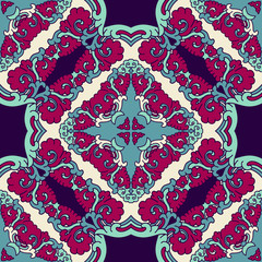 Seamless pattern texture. Indian, arabic, turkish style elements. Vintage vector card. Hand drawn doodle illustration. Floral pattern