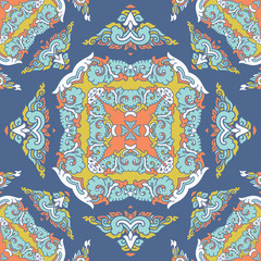 Seamless pattern texture. Indian, arabic, turkish style elements. Vintage vector card. Hand drawn doodle illustration. Floral pattern