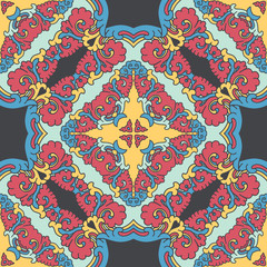 Seamless pattern texture. Indian, arabic, turkish style elements. Vintage vector card. Hand drawn doodle illustration. Floral pattern