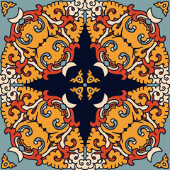 Vector abstract seamless patchwork pattern. Arabic tile texture with geometric and floral ornaments. Decorative elements for textile, book covers, print, gift wrap. Vintage boho style.