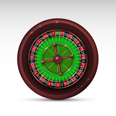 Realistic casino gambling roulette wheel isolated on white background
