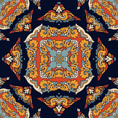 Vector abstract seamless patchwork pattern. Arabic tile texture with geometric and floral ornaments. Decorative elements for textile, book covers, print, gift wrap. Vintage boho style.