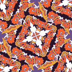 Vector abstract seamless patchwork pattern. Arabic tile texture with geometric and floral ornaments. Decorative elements for textile, book covers, print, gift wrap. Vintage boho style.