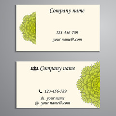 Visiting card and business card set with mandala design element logo. Abstract oriental Layout. Front page and back page