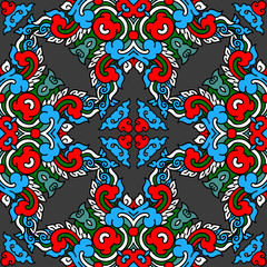 Vector abstract seamless patchwork pattern. Arabic tile texture with geometric and floral ornaments. Decorative elements for textile, book covers, print, gift wrap. Vintage boho style.