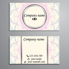 Fototapeta premium Visiting card and business card set with mandala design element logo. Abstract oriental Layout. Front page and back page