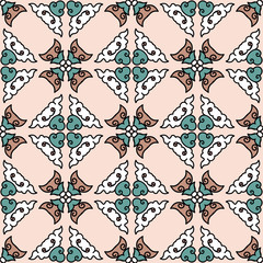 Vector abstract seamless patchwork pattern. Arabic tile texture with geometric and floral ornaments. Decorative elements for textile, book covers, print, gift wrap. Vintage boho style.