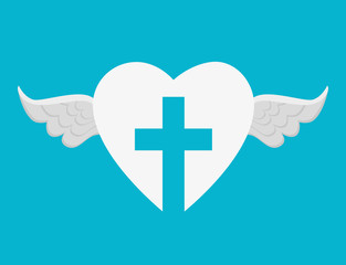 heart with cross religious symbol vector illustration design