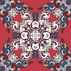 Vector abstract seamless patchwork pattern. Arabic tile texture with geometric and floral ornaments. Decorative elements for textile, book covers, print, gift wrap. Vintage boho style.