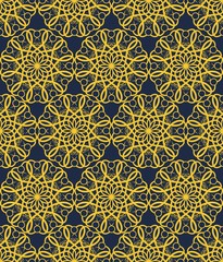 Yellow seamless decorative filigree lace patterns, calligraphy drawing in classic victorian style on black background. Fine vintage design, retro style