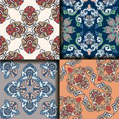 Vector abstract seamless patchwork pattern. Arabic tile texture with geometric and floral ornaments. Decorative elements for textile, book covers, print, gift wrap. Vintage boho style.