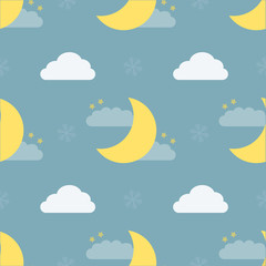 seamless night sky with moon and cloud pattern background