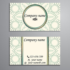 Visiting card and business card set with mandala design element logo. Abstract oriental Layout. Front page and back page - 138732574