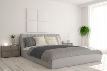 White modern bedroom. Scandinavian interior design