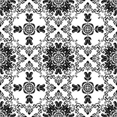 Damask classic pattern. Seamless abstract background with repeating elements. Black and white pattern