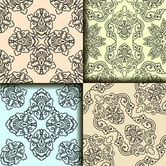 Vector abstract seamless patchwork pattern. Arabic tile texture with geometric and floral ornaments. Decorative elements for textile, book covers, print, gift wrap. Vintage boho style.