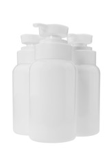 Plastic bottles, white background, skin care.