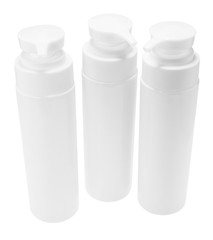 Plastic bottles, white background, skin care.