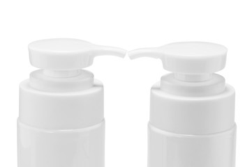 Plastic bottles, white background, skin care.