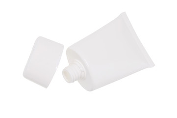 Plastic bottles, white background, skin care.