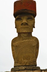 Fototapeta na wymiar Shot of the Moai statues at Anakena Beach in Easter Island, Rapa Nui, Chile, South America