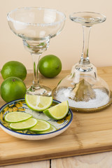 Salt rim glasses for margarita cocktail.