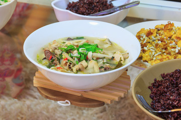 delicious boil chicken with egg fried and rice berry organic food